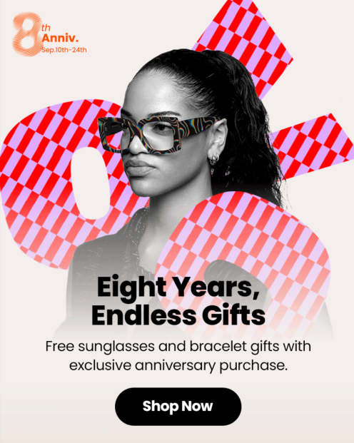 Retro-inspired frames with sparkling diamonds and detachable charms for a boardroom-to-dancefloor transformation.